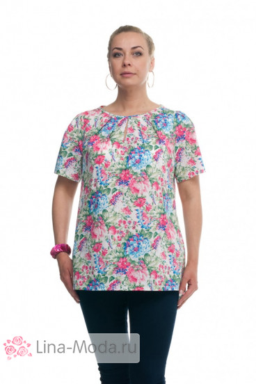Блуза "Олси" 1610013/3 ОЛСИ (Цветы синий/розовый)